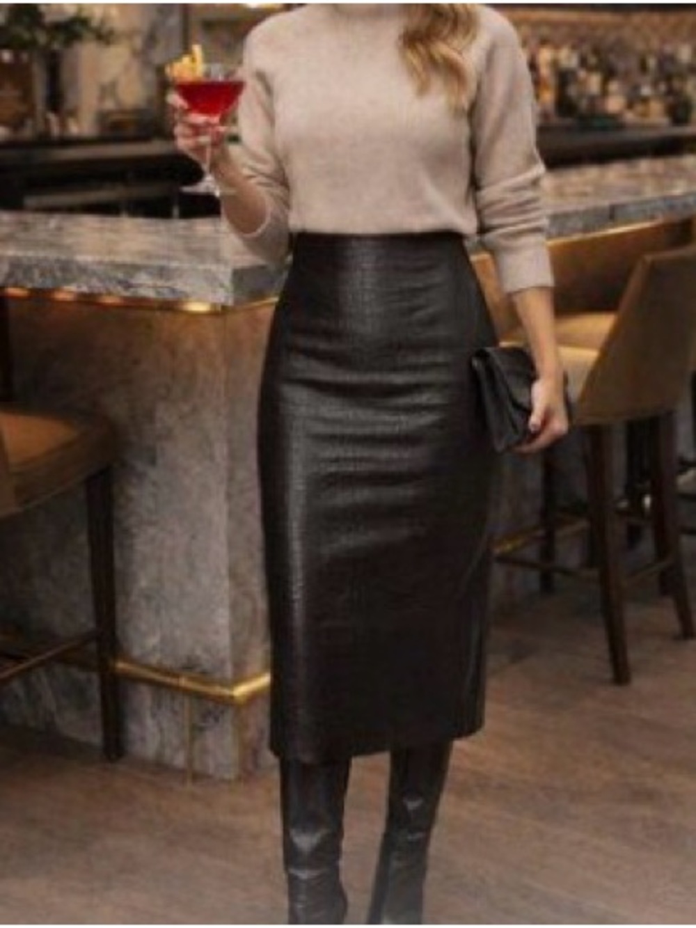 Commando Black Faux-Crocodile Midi Skirt